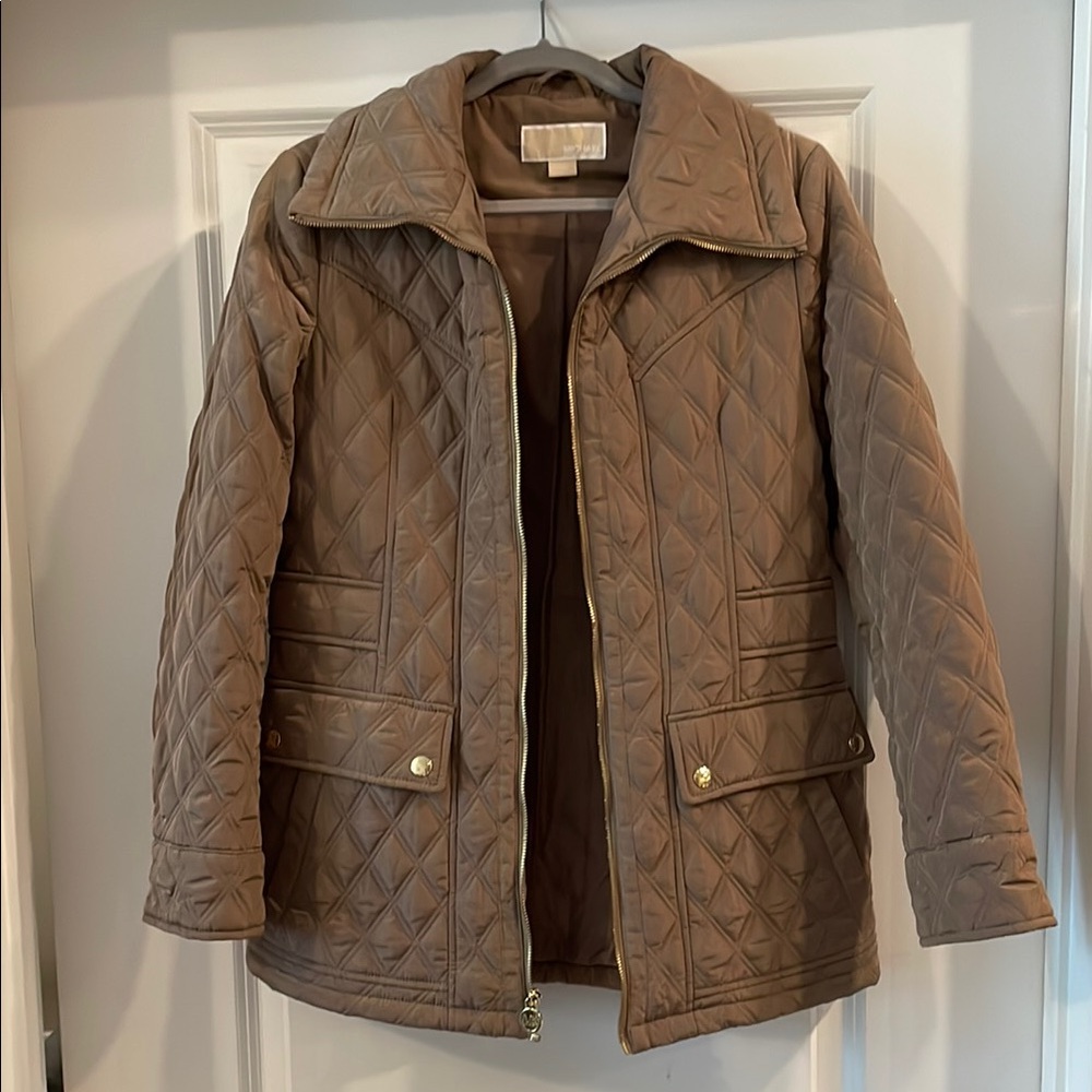 Michael Kors Tan Puffer Jacket with Quilted Design